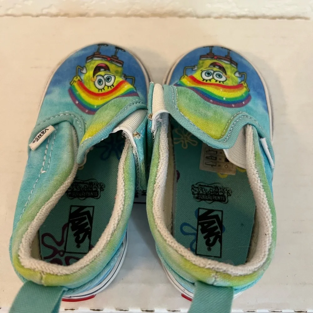 VANS Unisex Classic Slip-on Kids Toddler US 4.5 721356‎ Sponge Bob Blue Yellow